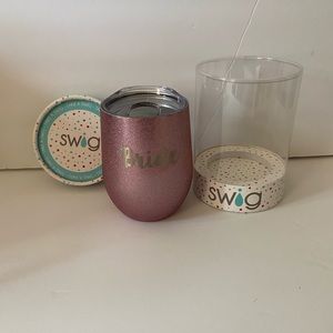 BRIDE stemless wine glass in Pink with Silver flecks 12 ounces.  NWT